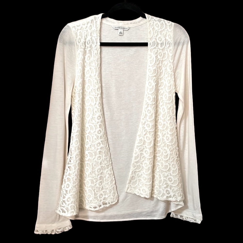 Banana Republic Lace Front Fully Lined Long Sleeves Open Front Light Cardigan S - Picture 1 of 13